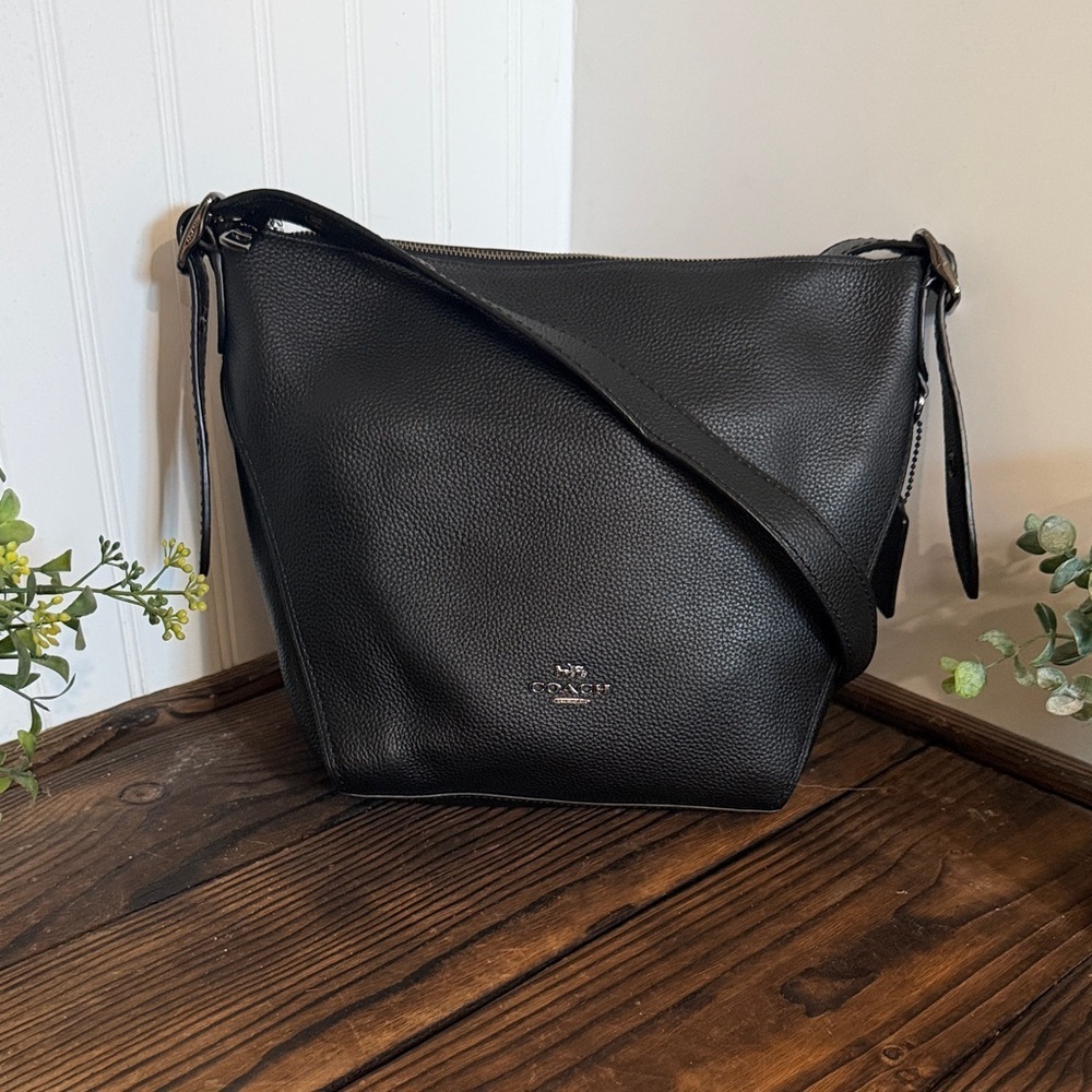 New Coach Black Pebbled Leather Val Dufflette Bag